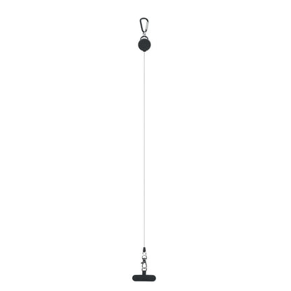 Móvil con soporte retractril negro sobre fondo gris
