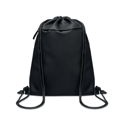Bolsa negra con asas de cordón y bolsillo frontal