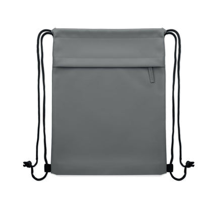 Vista frontal de petate gris con asas cordón