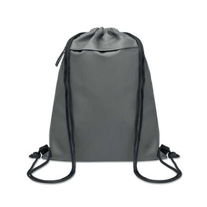 Bolsa gris con asas de cordón y bolsillo frontal