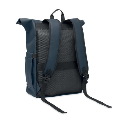 Vista trasera de asas de mochila marino con cierre rolltop