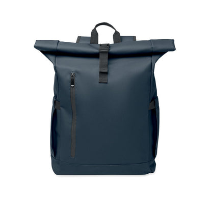 Vista frontal de mochila marino con cierre rolltop
