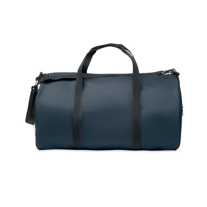 Vista frontal de bolsa de viaje marino con 2 asas y bandolera