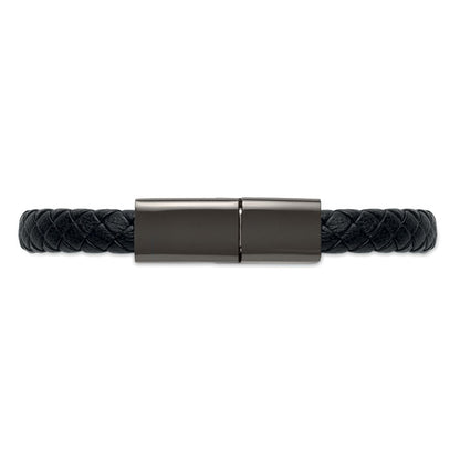 Detalle de cierre de zinc de pulsera de cable trenzado negro