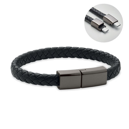 Pulsera negra de cable trenzado de carga y de transferencia de datos 