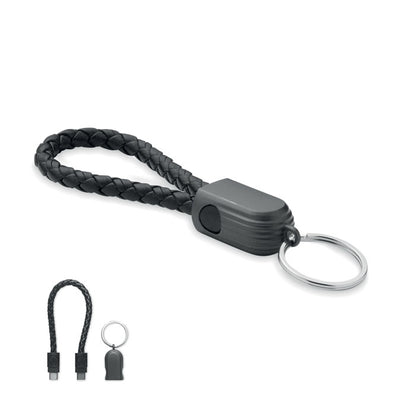 Llavero de PU trenzado y zinc con cable de carga y transferencia de datos