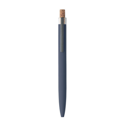 Vista lateral de boli de aluminio azul con madera