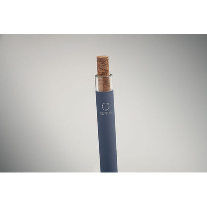 Parte superior de boli azul con pulsador de bambú