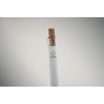 Vista trasera de boli ecológico blanco con pulsador de madera