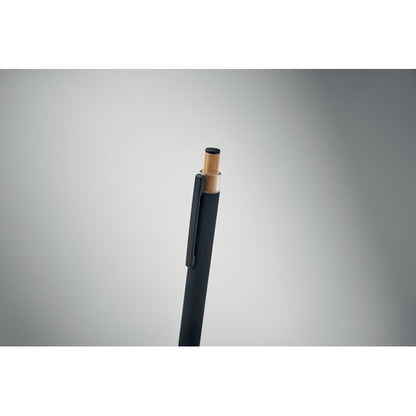Detalle de pulsador de madera de Bolígrafo de aluminio reciclado negro 