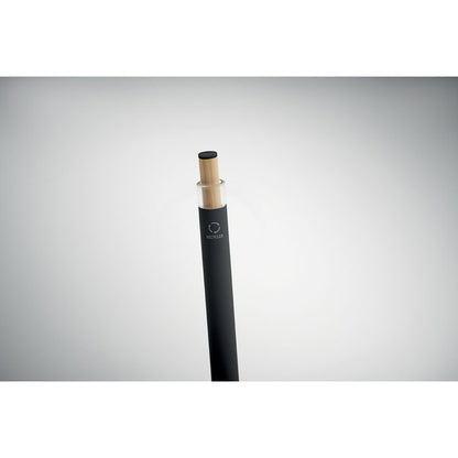 Detalle de pulsador de madera de Bolígrafo de aluminio reciclado negro 