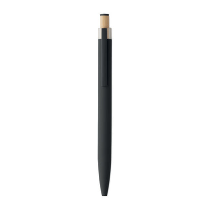 Bolígrafo de aluminio reciclado negro con pulsador de madera