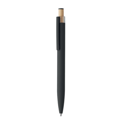 Bolígrafo de aluminio reciclado negro con pulsador de madera