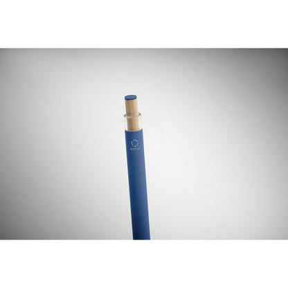Detalle de pulsador de madera de Bolígrafo de aluminio reciclado azul 