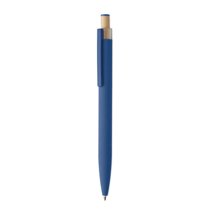 Detalle de pulsador de madera de Bolígrafo de aluminio reciclado azul 