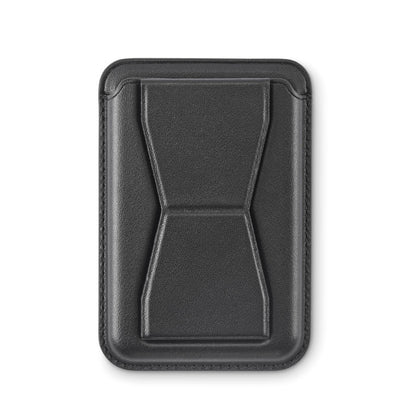 Vista frontal de tarjetero de piel PU negro para móvil