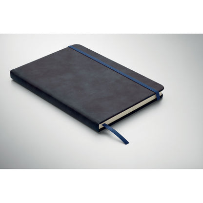 Hojas interiores rayadas de libreta azul marino con marcapáginas de tela