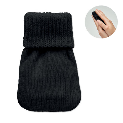Calienta manos de poliester tricotado negro. Manos con calienta manos
