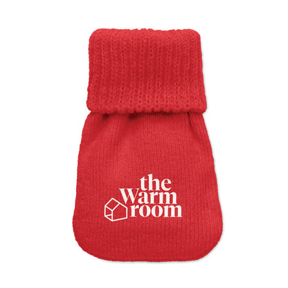 Calienta manos de poliester tricotado rojo con logo impreso