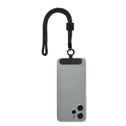 Vista trasera de móvil con cordón negro