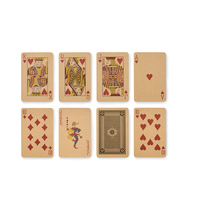 8 cartas de poker de cartulina marrón. Vista frontal