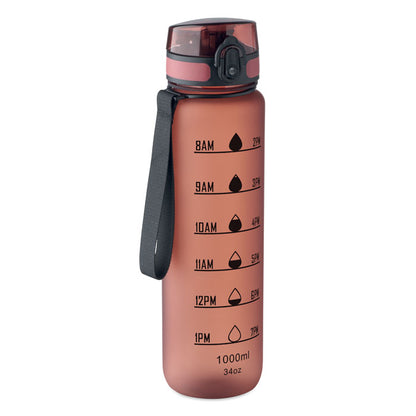 Botella de agua con marcas de tiempo burdeos