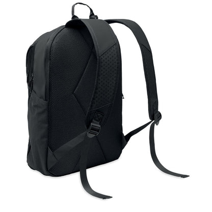 Vista trasera de mochila negra con asas acolchadas