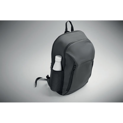 Mochila gris con bolsillo lateral para botella