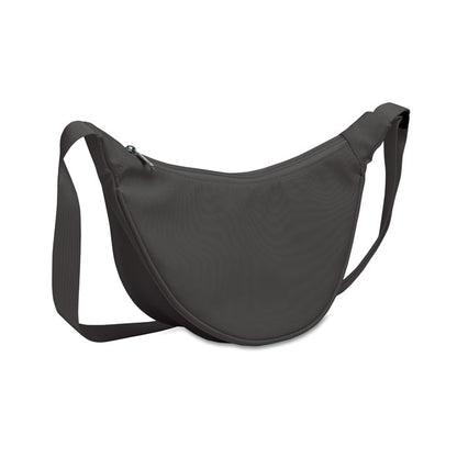 Vista frontal de bandolera marrón con cremallera