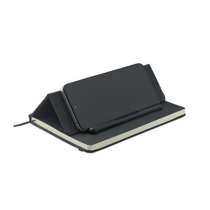 Libreta con soporte para móvil negra