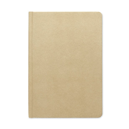 Libreta kaki abierta con hojas rayadas 