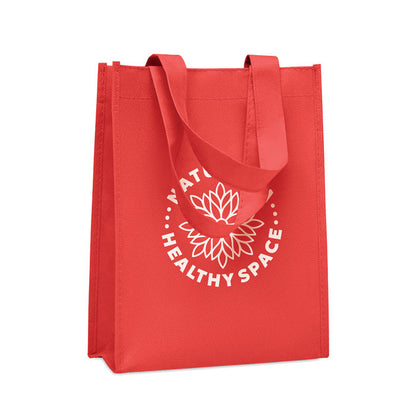 Bolsa pequeña roja de RPET con fuelle con logo impreso