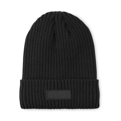 cGorro negro de punto con etiqueta para personalizar