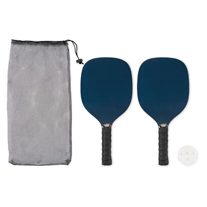 Set de pickleball con 2 palas azul marino, pelota y bolsa de red