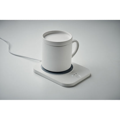 Calentador de tazas con taza blanca