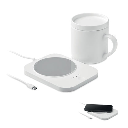 Cargador inalambrico y calentador de tazas blanco con taza