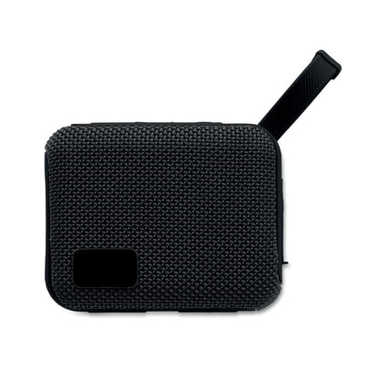 Vista frontal de altavoz negro inalámbrico con asa