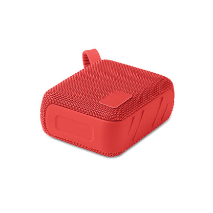 Vista superior de altavoz rojo inalámbrico con asa