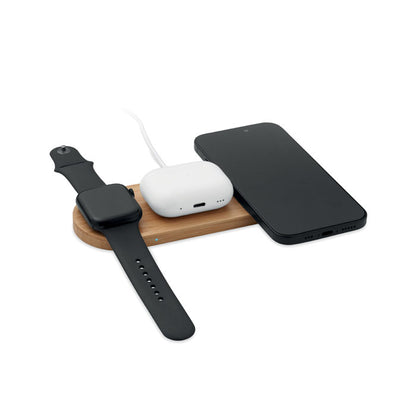 Superficie de marmol con base de bambú para móvil, auriculares, reloj multifunción y boli
