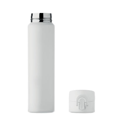Botella blanca de acero inox. con tapa la lado