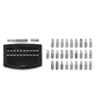 Vista superior de caja de destornillador con 32 puntas 