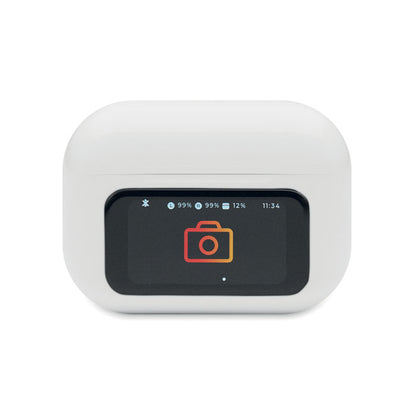 Vista frontal de base de auricualres con pantalla táctil multifunción