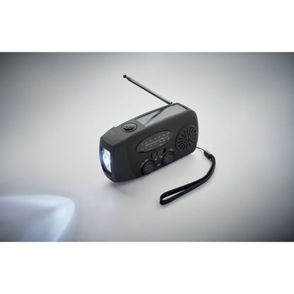 Linterna con radio y power bank negra