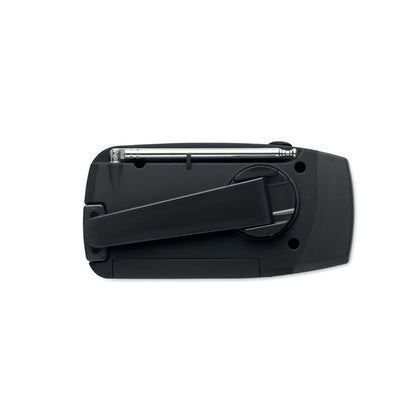 Vista frontal de radio con power bank negra