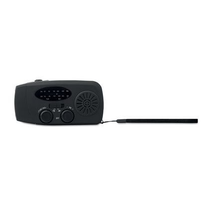 Vista superior de cargador solar de power bank y radio negra