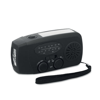 Radio, linterna y power banck solar color negro