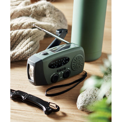 Linterna con radio y power bank verde