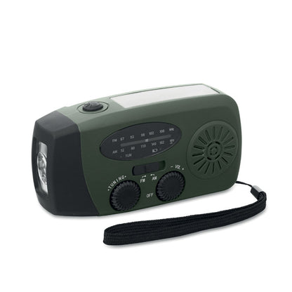 Radio, linterna y power banck solar color verde