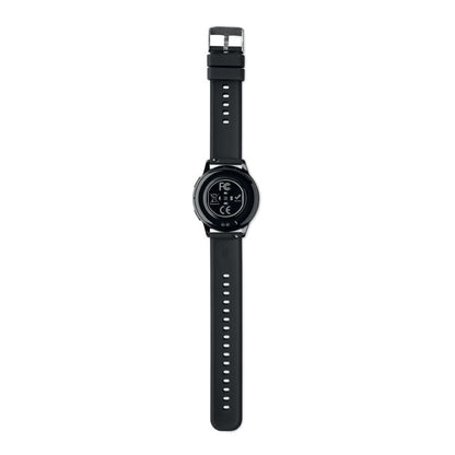mesa con reloj Smartwhatch inalámbrico negro con multifunción con correa de silicona
