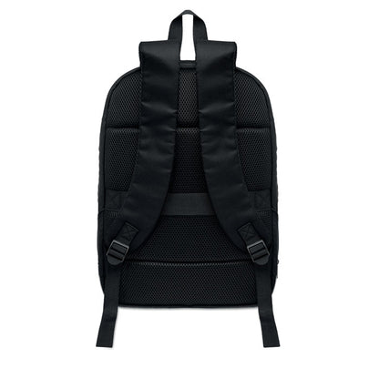 Vista posterior de mochila negra expandible con asas reforzadas